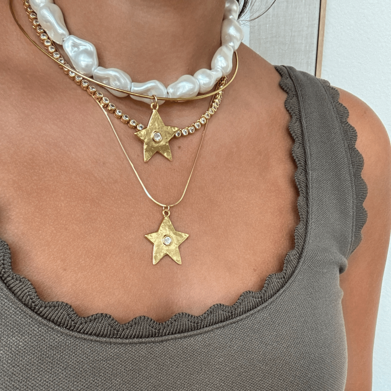 Star Bright Necklace – Dainty Gold Star Pendant on Herringbone 