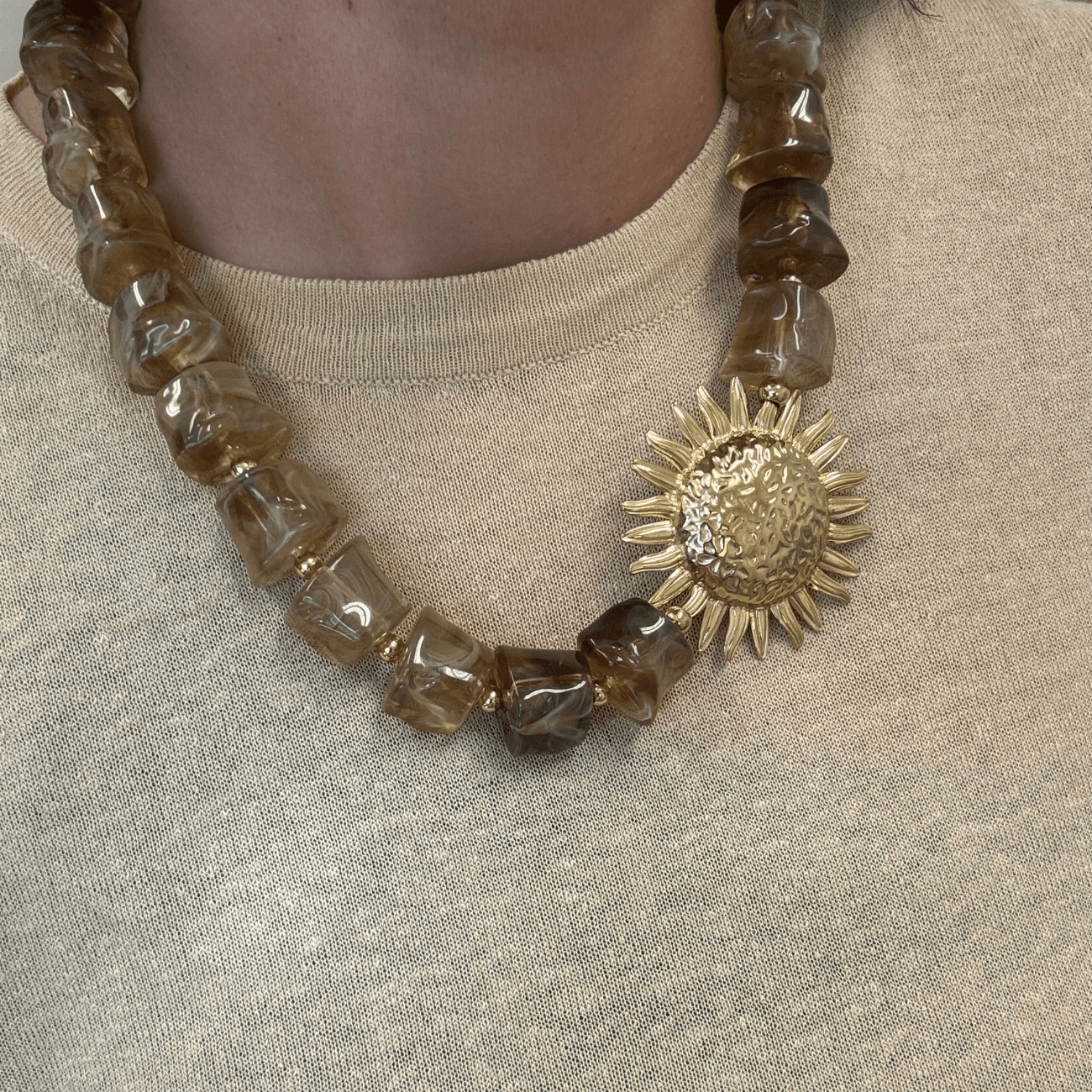 Bracha Emberly Heart Beaded Necklace in Clear main image 1