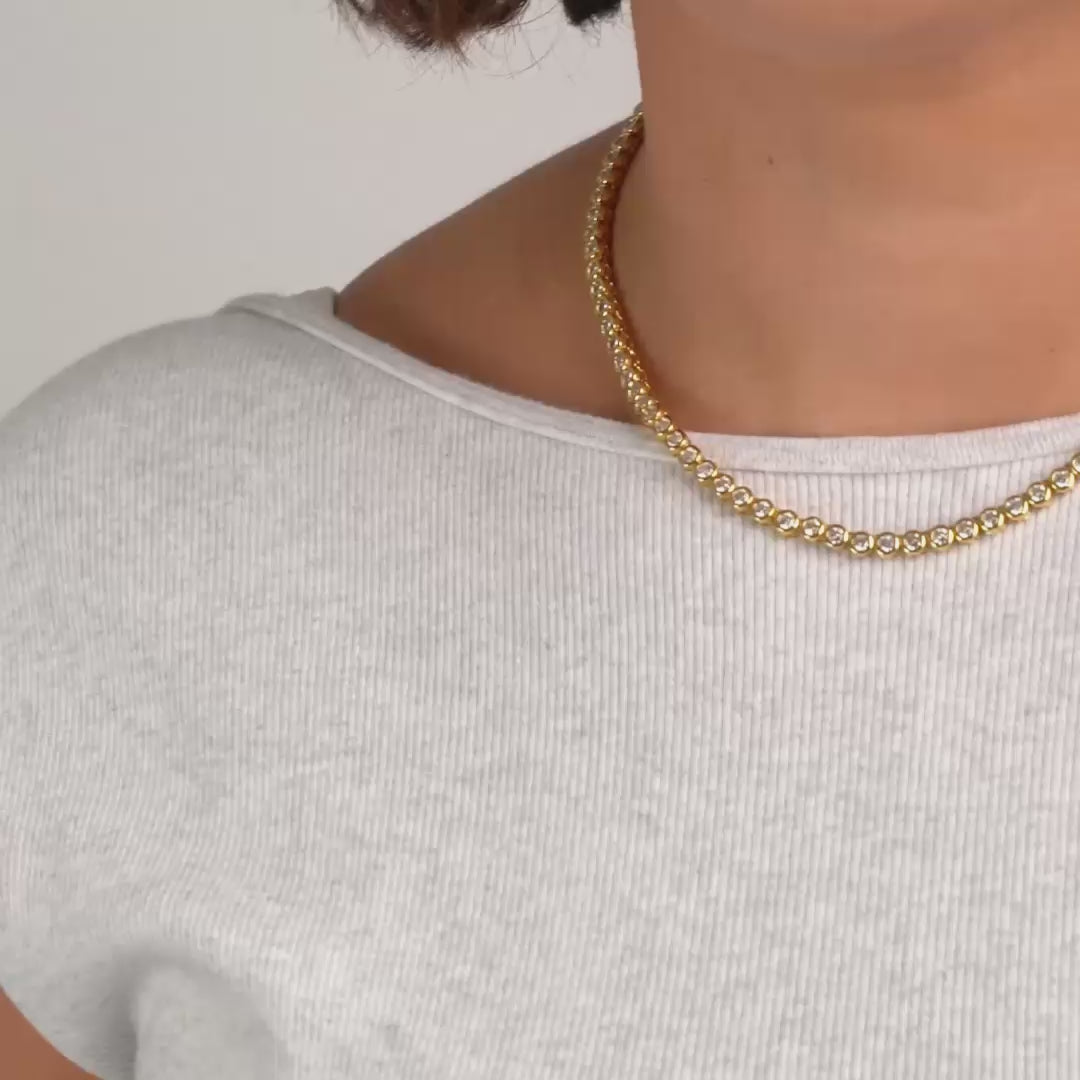 Mali Tennis Necklace Gold-Filled CZ Tennis Chain 16.5″ – BRACHA