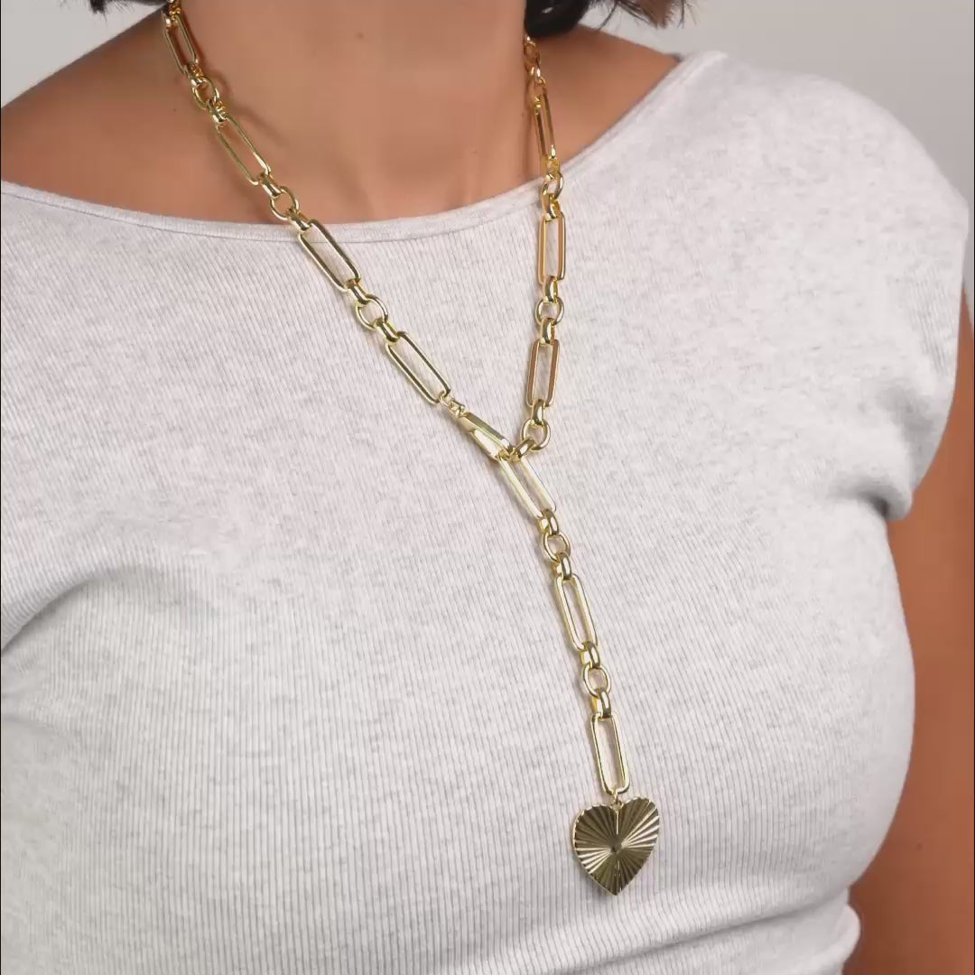 Emile Heart Lariat – Adjustable Gold Lariat with Vintage Heart