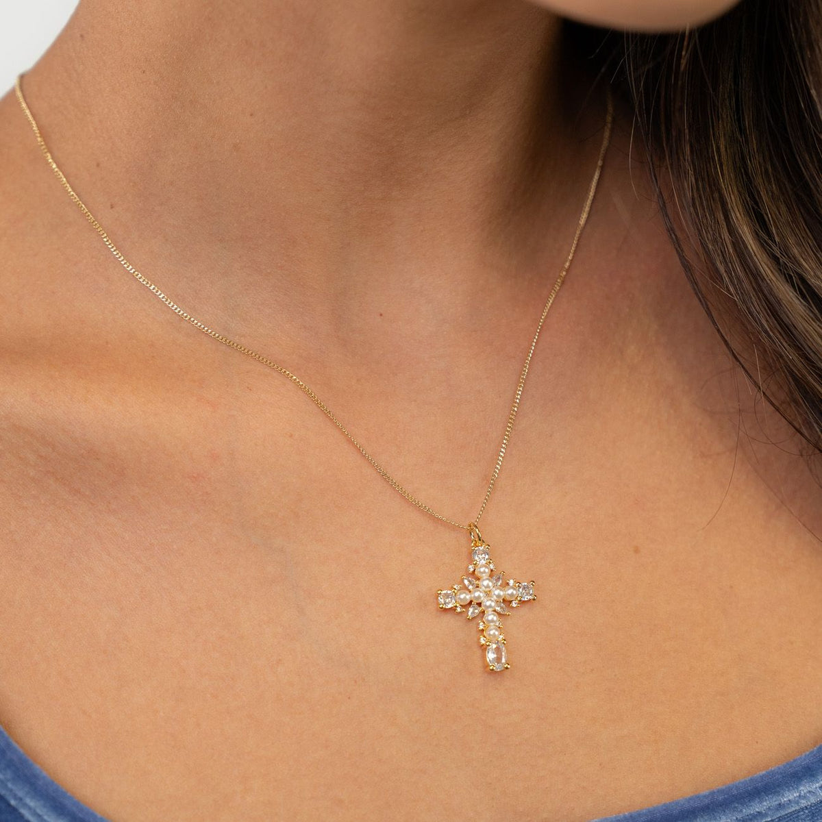 Magdalene Cross Pearl Necklace