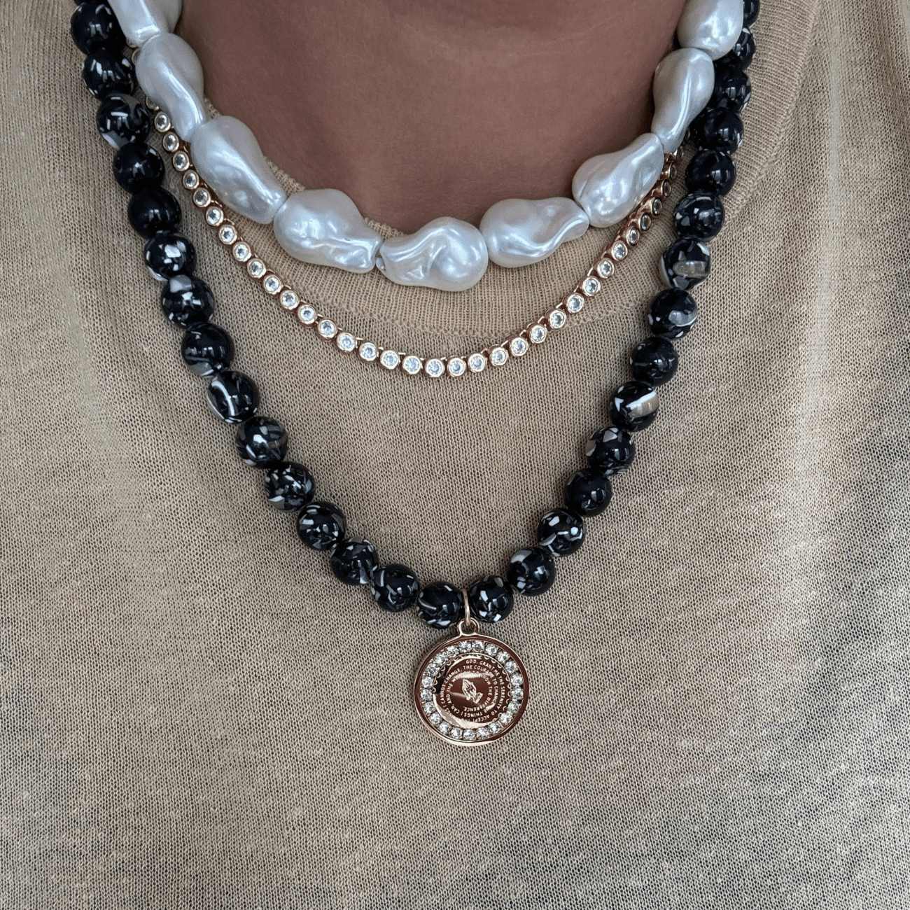 BRACHA Mosaic Beaded Prayer Warrior Necklace