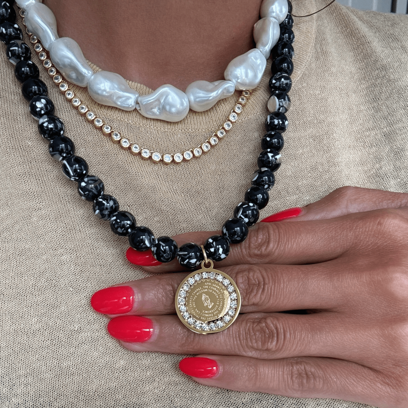 BRACHA Mosaic Beaded Prayer Warrior Necklace