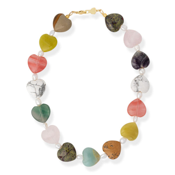 Murphy Heart Necklace with Natural Agate Hearts & Freshwater