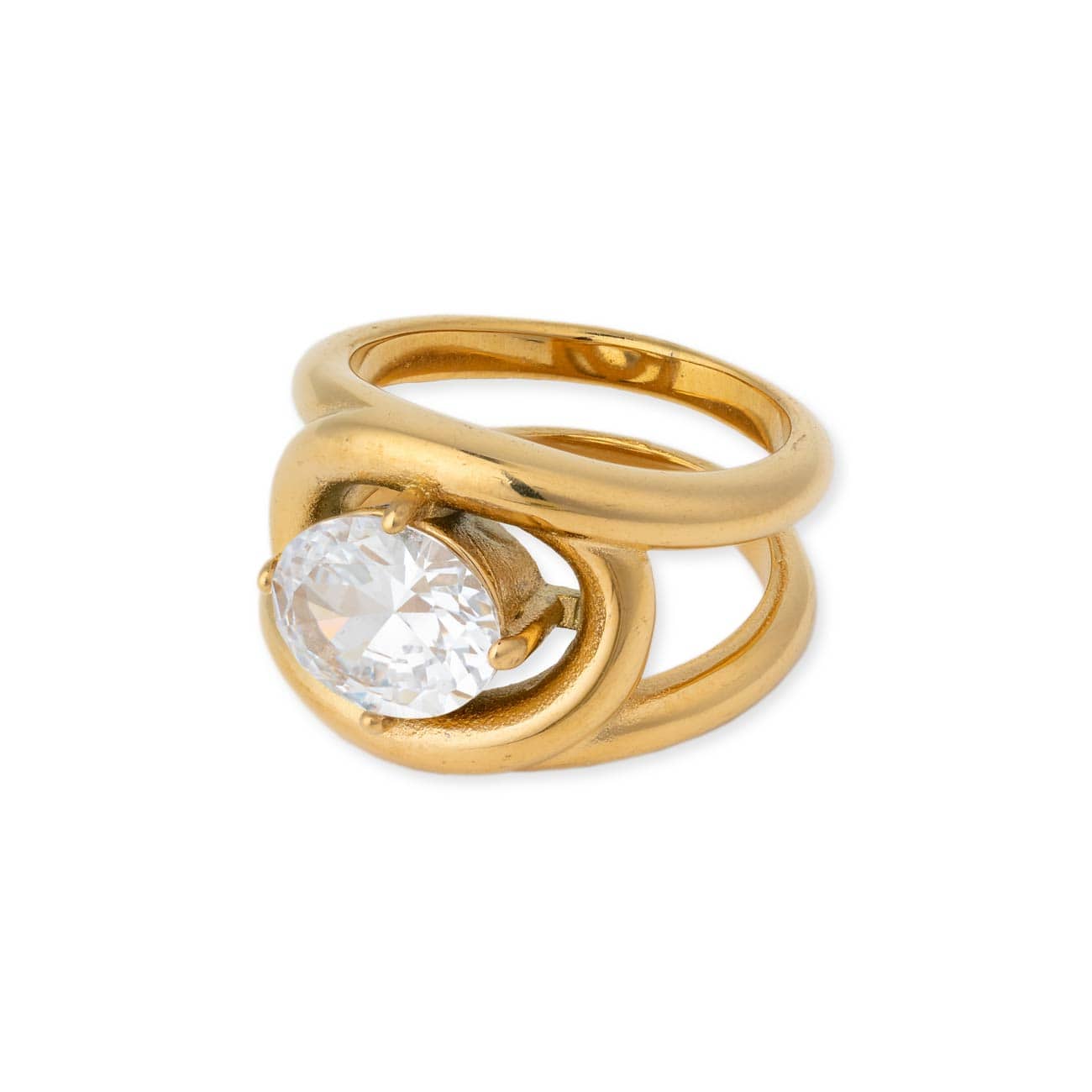 Omega Ring – Gold-Plated Stainless Steel Ring with Diamond Accent – BRACHA