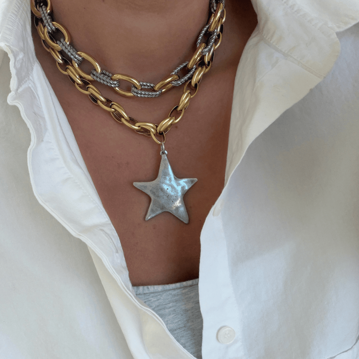 Star Shine Two Tone Necklace Necklaces by BRACHA