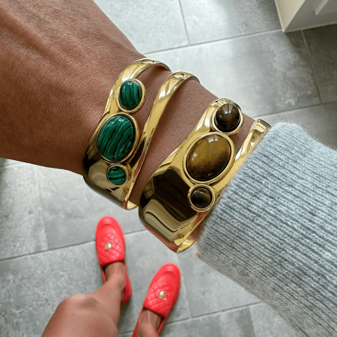 Stone Bezel Cuff Bracelets by BRACHA