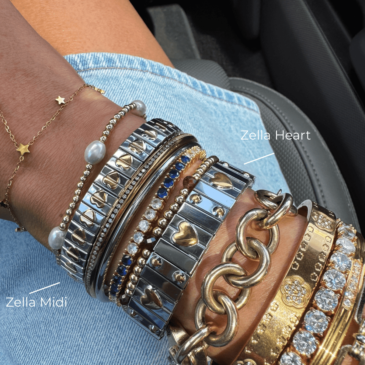 Zella Heart Bracelet – Mixed Metal Stretch Bracelet, Water