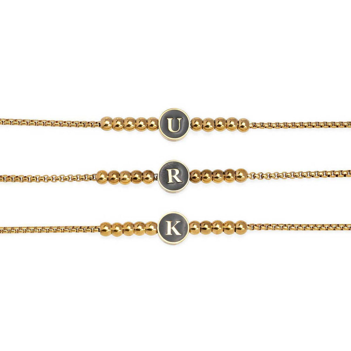 Gold Beaded Initial Bracelet
